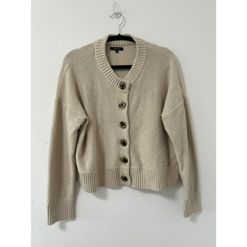 Quince Organic Cotton Fisherman Cardigan Women Medium Beige Minimalist